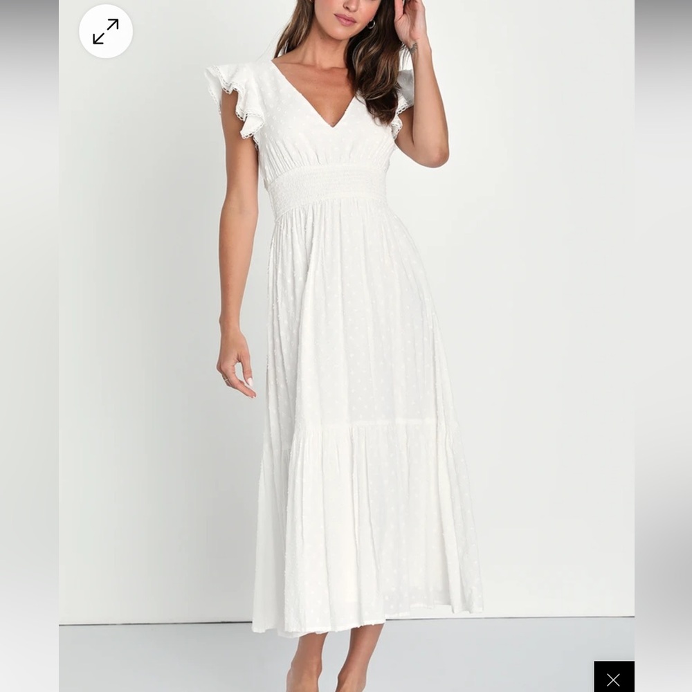 Lulus Brunch Plans White Swiss Dot Smocked Backless Midi Dress - Size Small